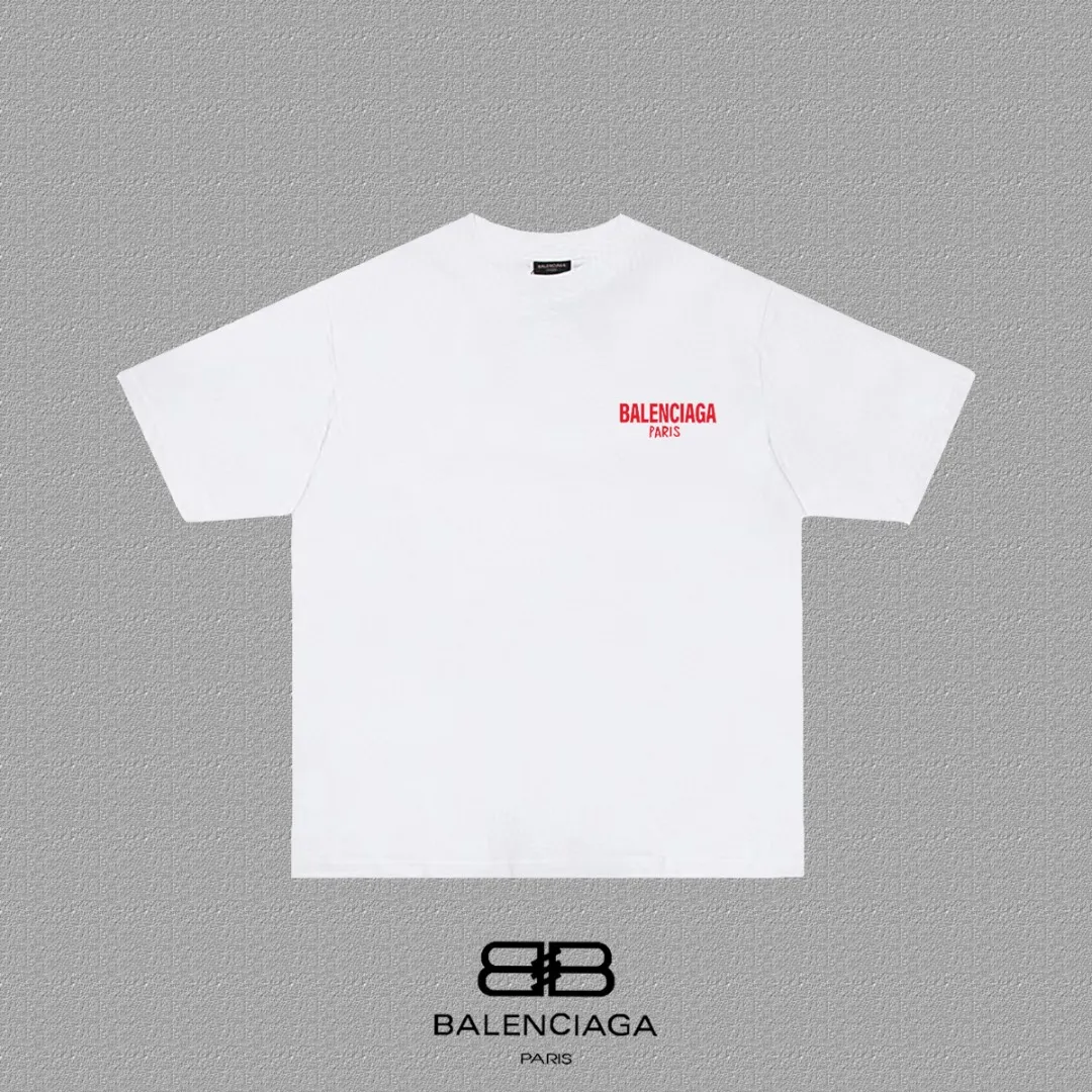 P80✨🔥 BALENCIAGA Paris lettering printed short-sleeved T-shirt, custom-woven and dyed 280g combed cotton heavyweight fabric, zero color difference in thread, perfect details, different from the current version on the market, welcome to compare, Same Style for men and women, must-sell in the picture above Color: White Black Size: 1 2 3 4